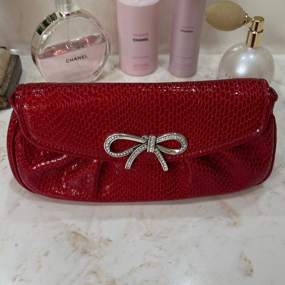 Brighton Red Clutch with Silver Bow